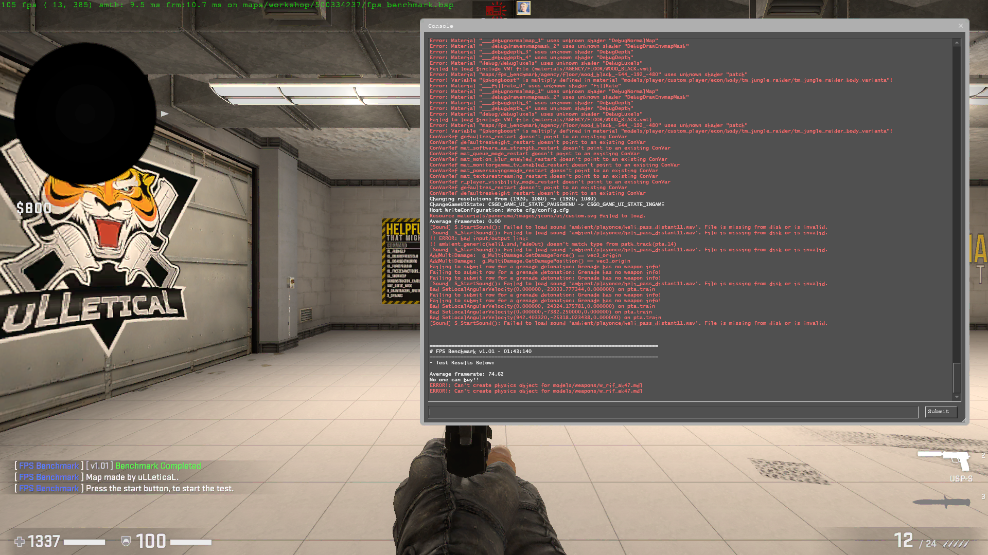 Игра Counter-Strike: Global Offensive запущенная на видеокарте AMD Radeon PRO Vega 7 под Wayland в Linux с помощью Vulkan